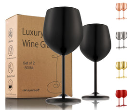 UNISWEET unbreakable 18 oz stainless steel wine glasses for travel and outdoor sipping.