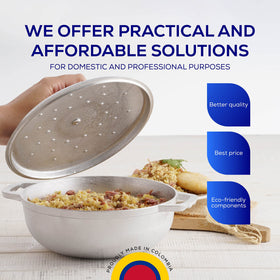 Universal Caldero 32 cups ergonomic handles provide comfortable lifting.