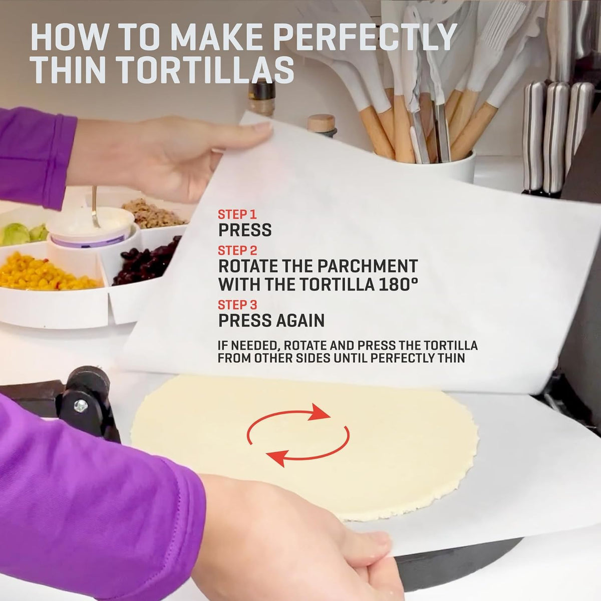 Uno Casa press used for flatbreads and rotis in a home kitchen.