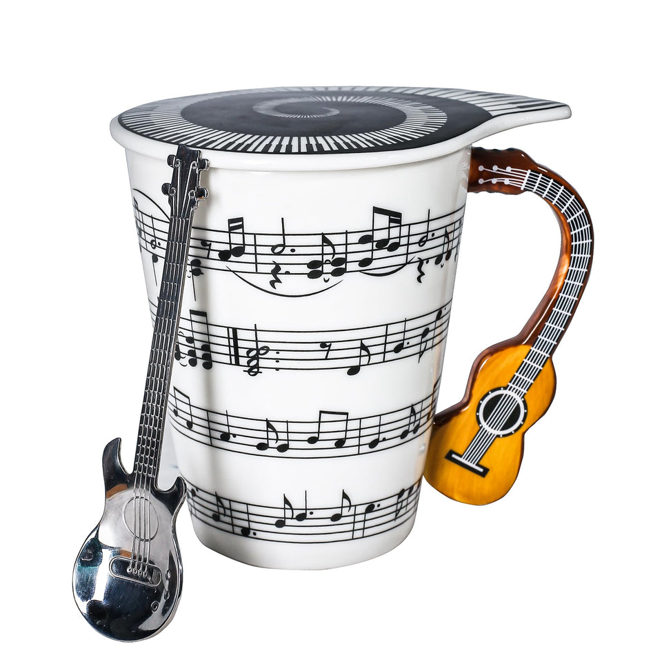 Upper Midland Products guitar mug with guitar-shaped handle, a stylish gift for music lovers.