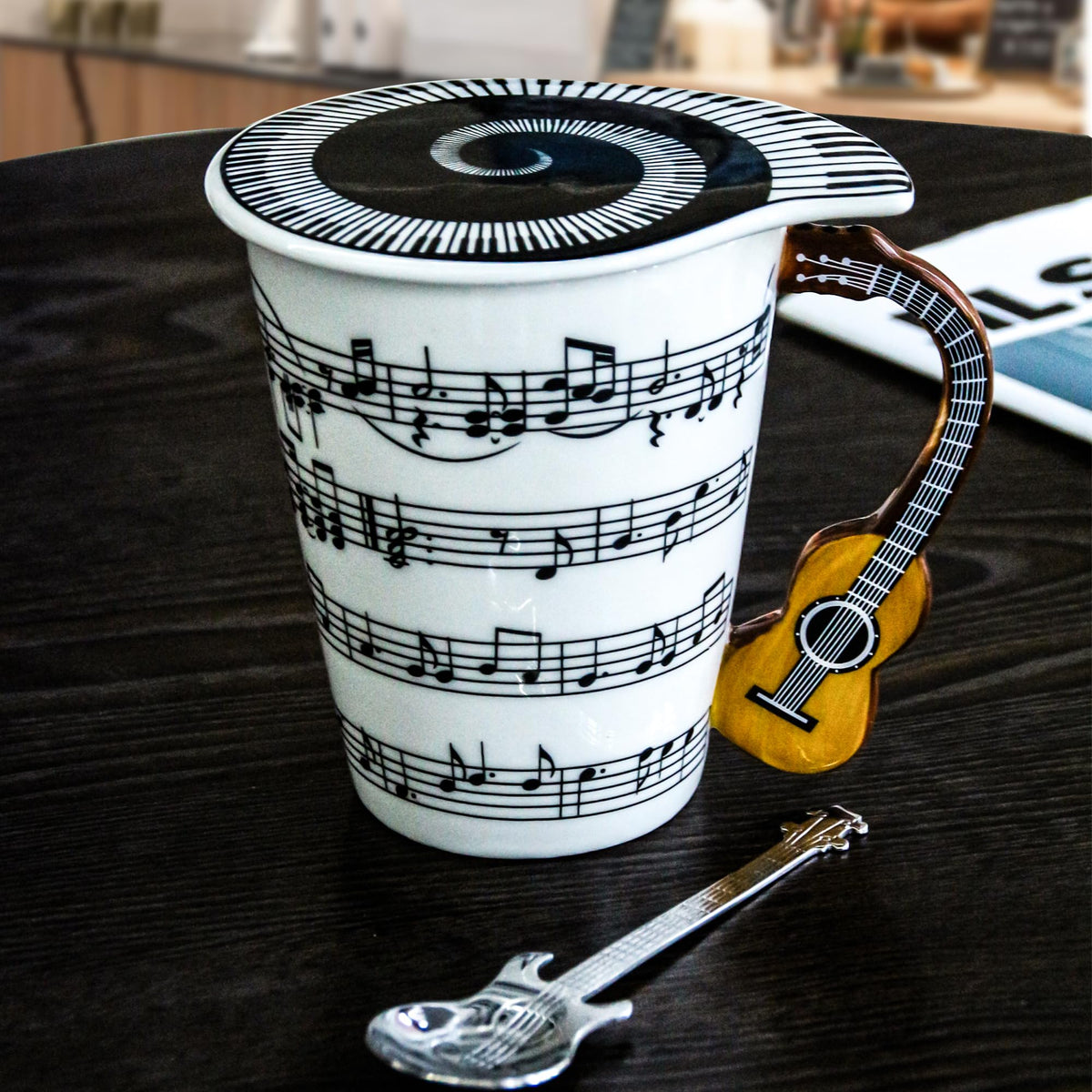 Upper Midland Products mug displayed on a desk, ideal for music rooms and offices.
