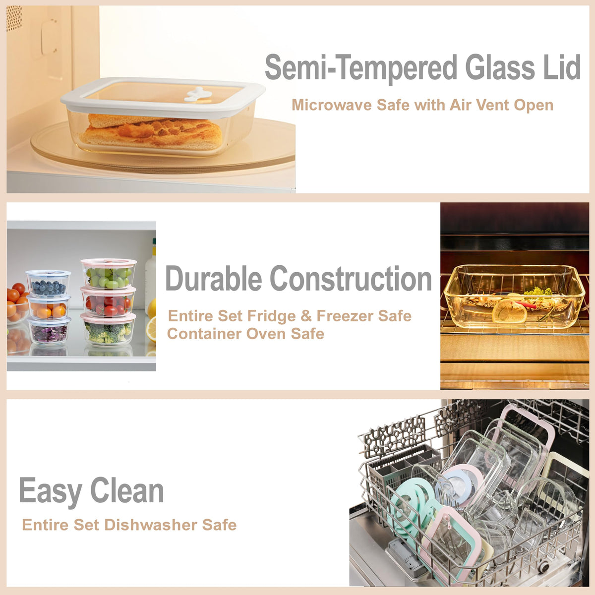 Urban Green borosilicate glass is oven-safe up to 600°F for reheating without plastics.