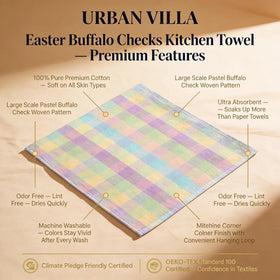 Urban Villa Easter decor kitchen towels add festive color while drying dishes.