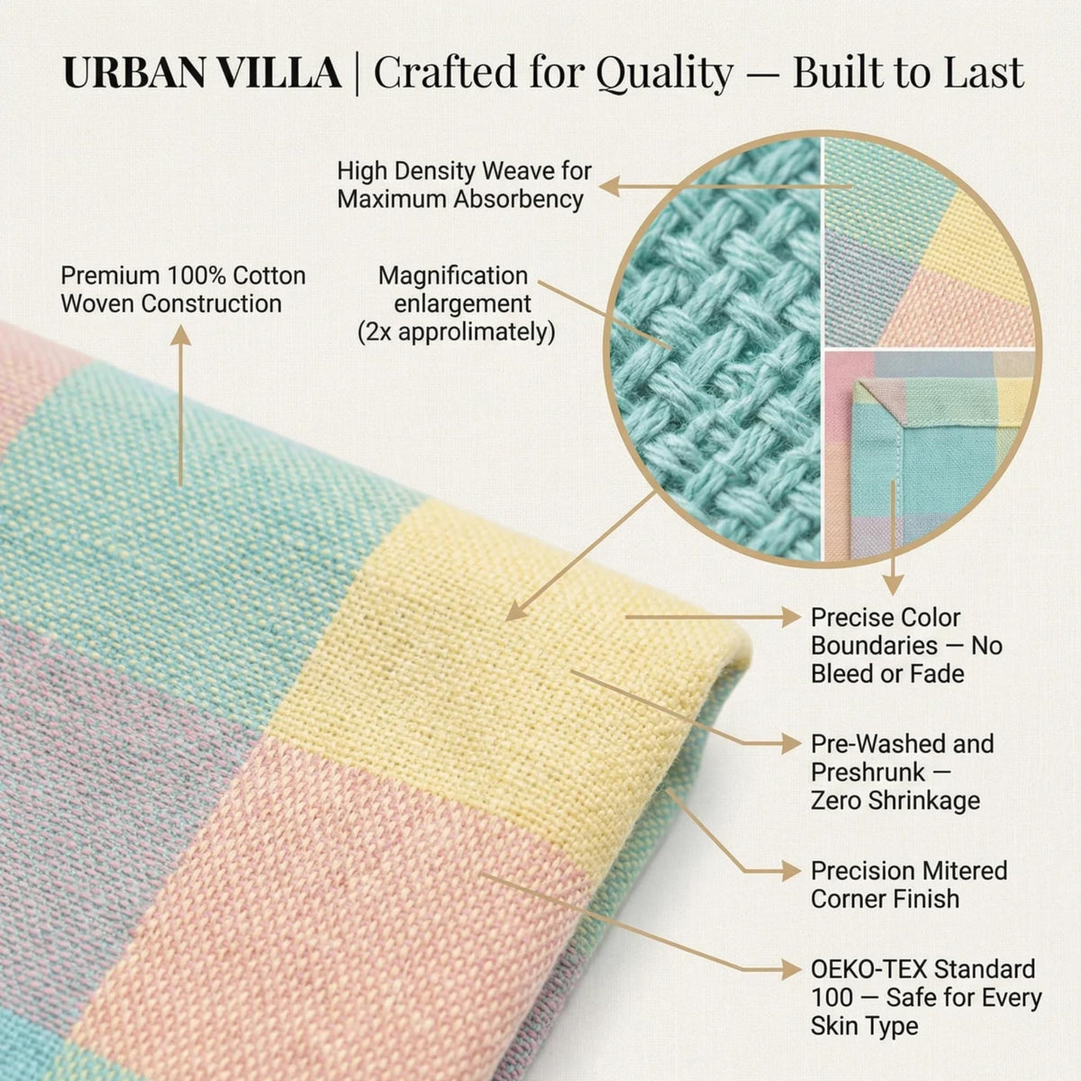 Urban Villa mitered corners towels offer a neat finish to any kitchen setup.