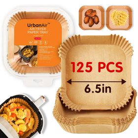URBANAIR 6.5-inch square air fryer liner pack provides precise fit for mess-free cooking.