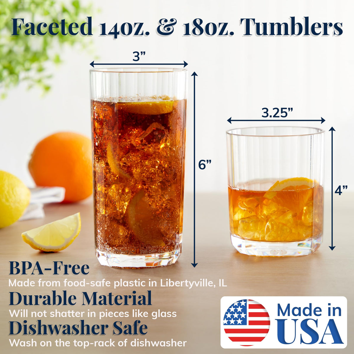US Acrylic 18oz water tumbler in crystal-clear plastic for versatile indoor and outdoor sipping