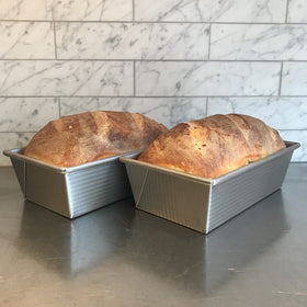USA Pan loaf pan aluminized steel construction delivers strength and heat conductivity.