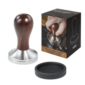 USEAMIE 51mm tamper with flat base and wooden handle for consistent tamping.