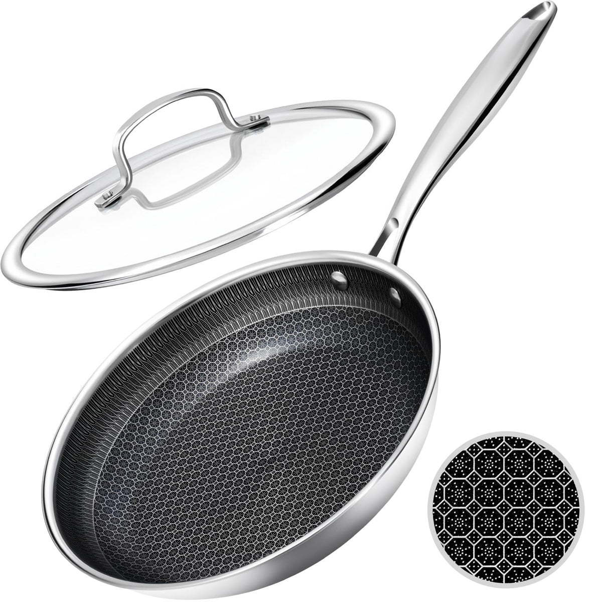 USELUCK 10-inch pan lid for easy monitoring during cooking.