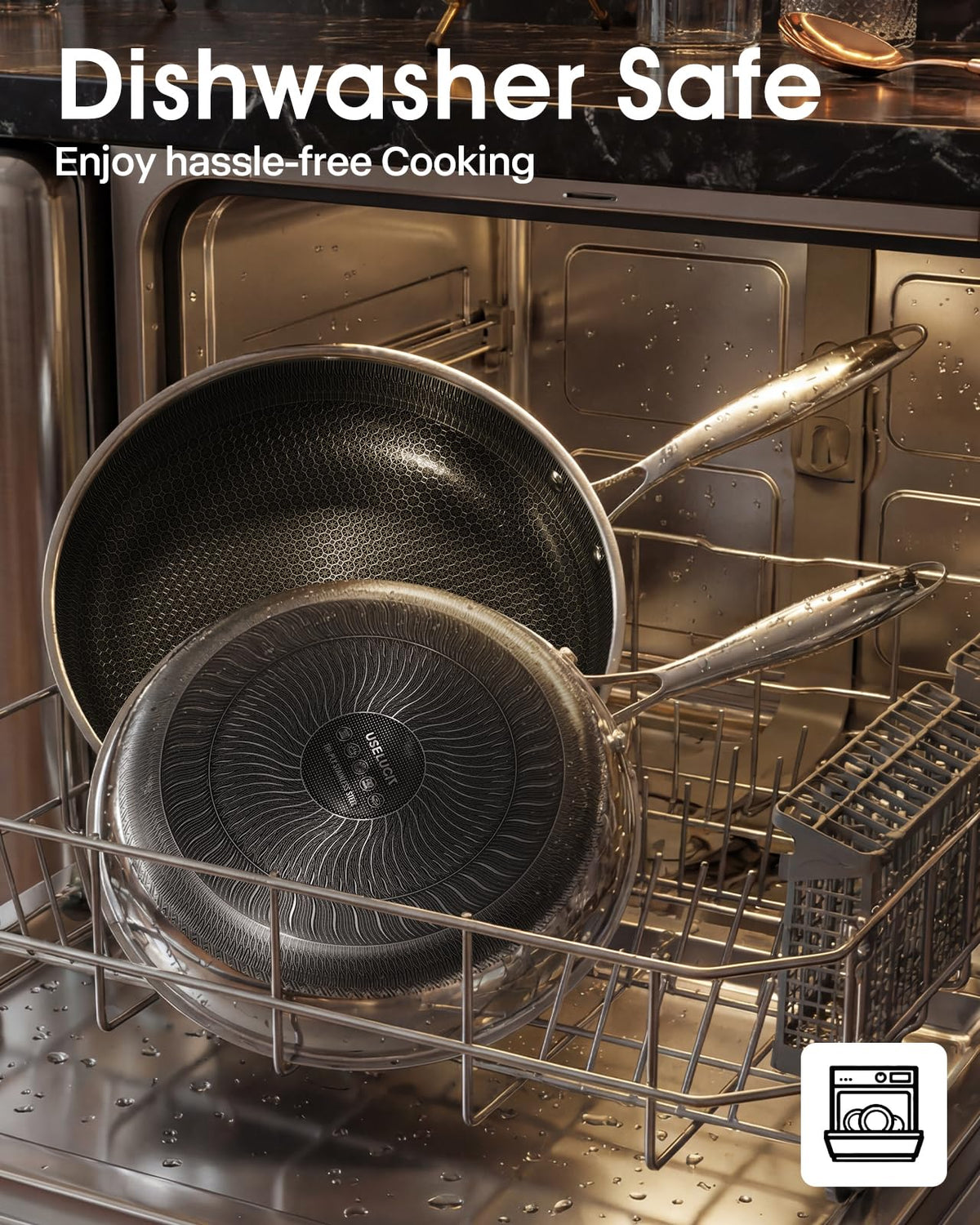 USELUCK induction-compatibility icon confirms versatile heat sources.