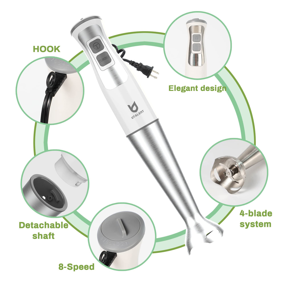 UTALENT milk frother attachment creates creamy foam for coffee and drinks.