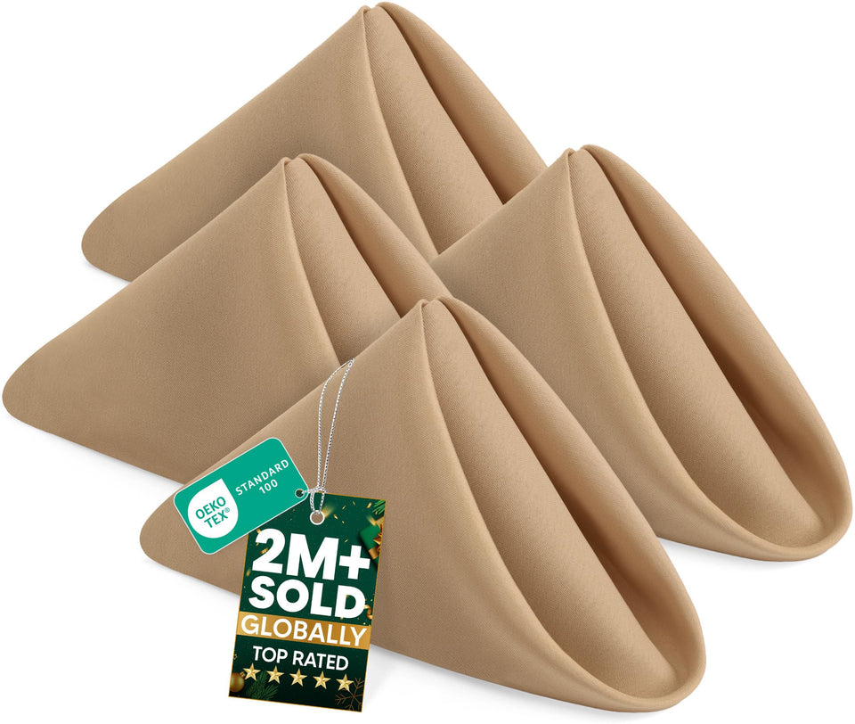 Utopia Home beige cloth napkins folded neatly for an elegant table setting