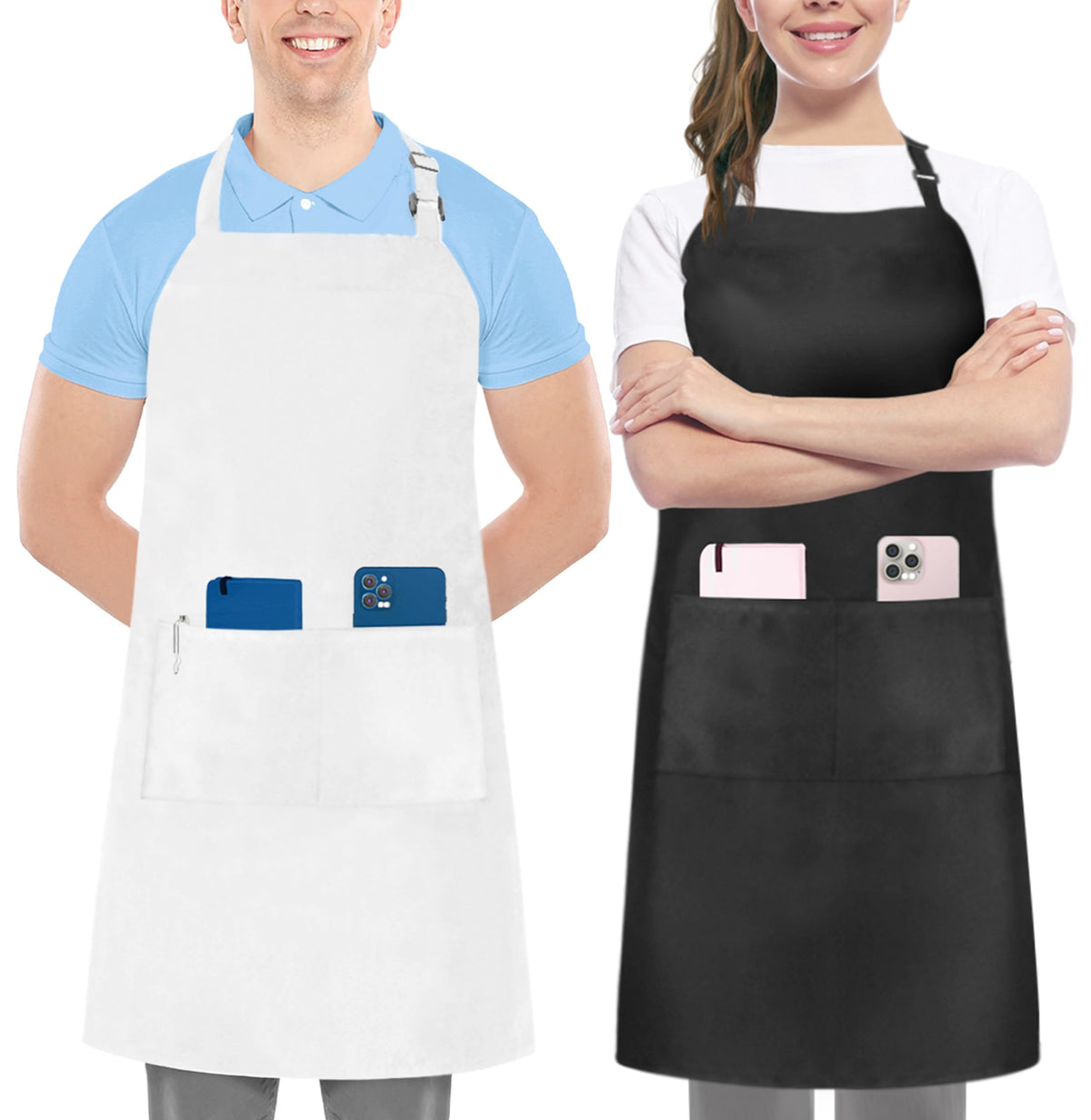 Utopia Kitchen black bib apron with adjustable neck for a comfortable fit.