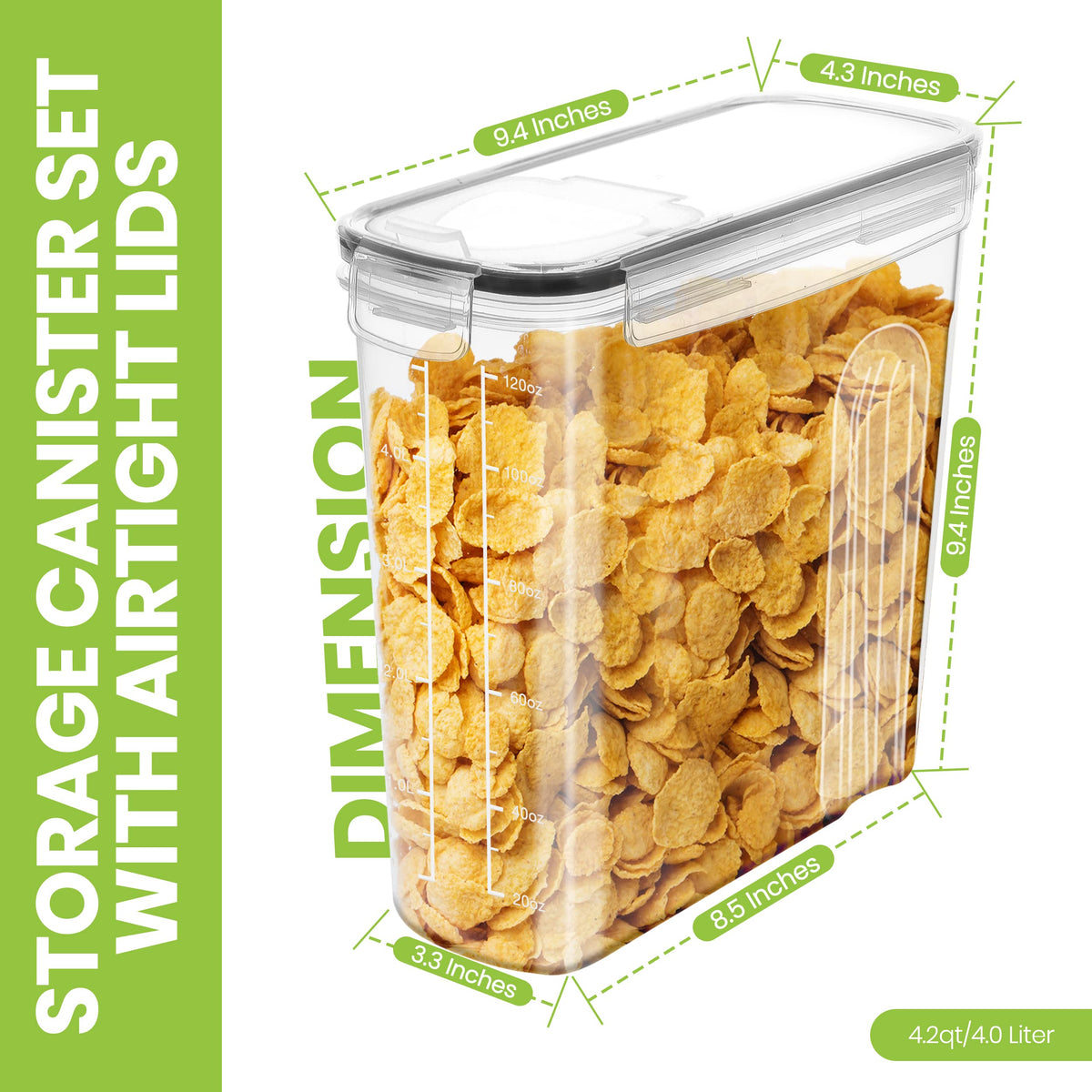 Utopia Kitchen airtight lid pour-spout ensures mess-free pouring and fresh cereal.