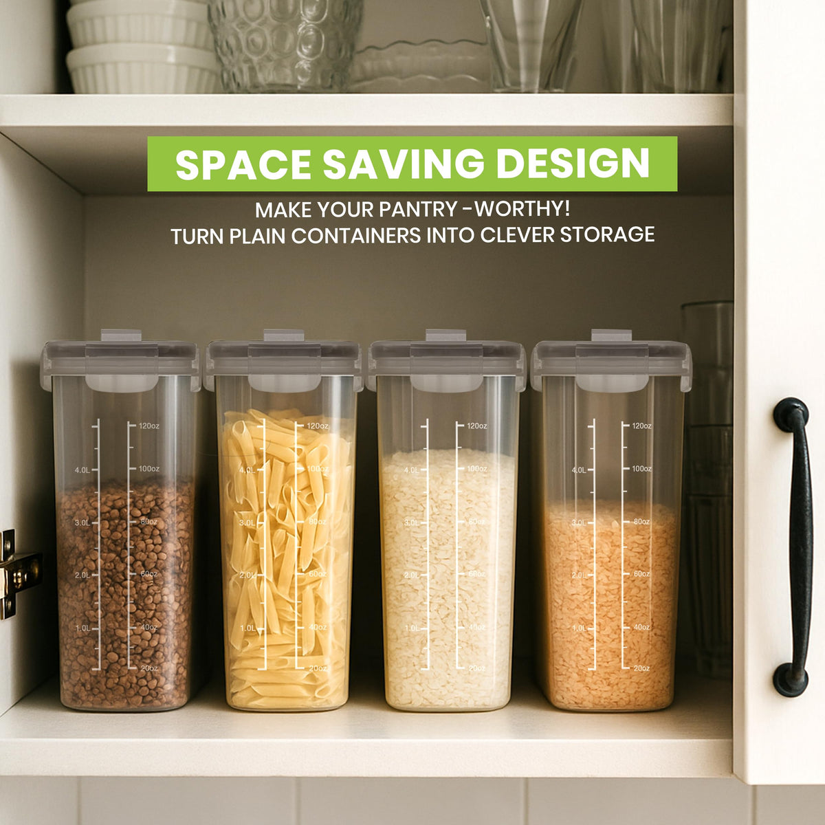 Utopia Kitchen cereal containers 4L set—stackable form saves shelf space