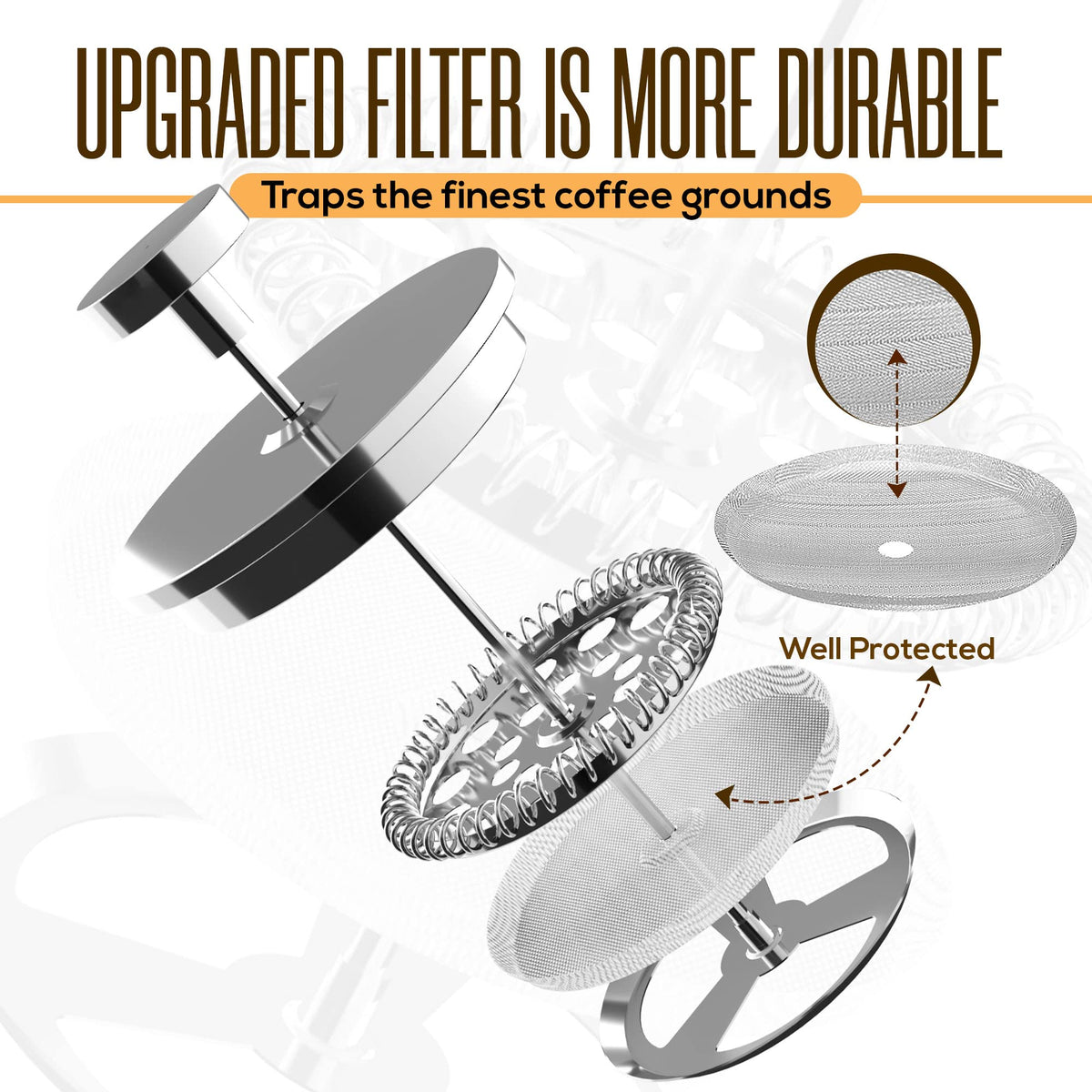 Utopia Kitchen double-wall press highlights heat retention for hot coffee longer
