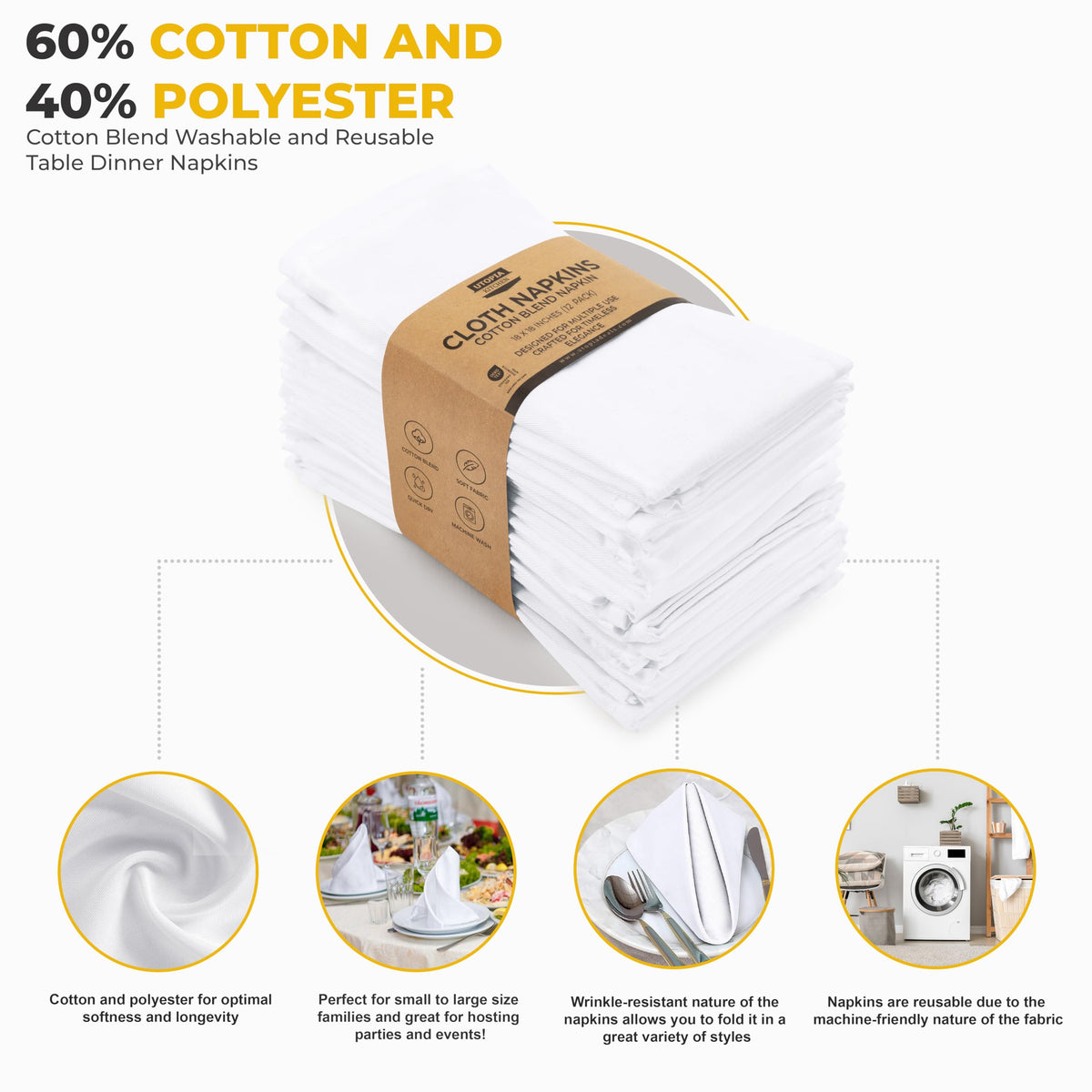 Folded Utopia Kitchen napkins presented in hotel-style service.