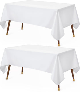 Utopia Kitchen rectangle table cloth 60x120 white on dining table, wrinkle-free presentation.