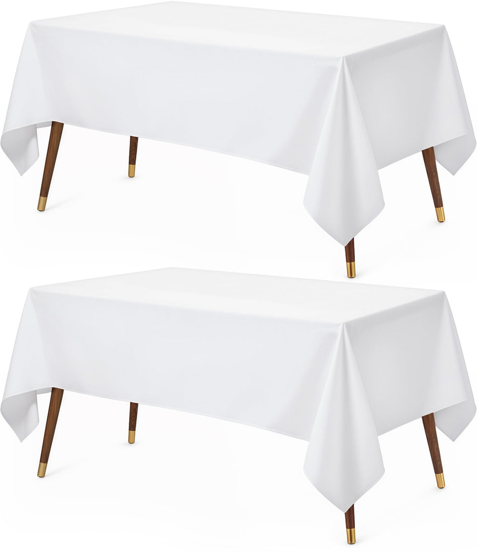 Utopia Kitchen rectangle table cloth 60x120 white on dining table, wrinkle-free presentation.