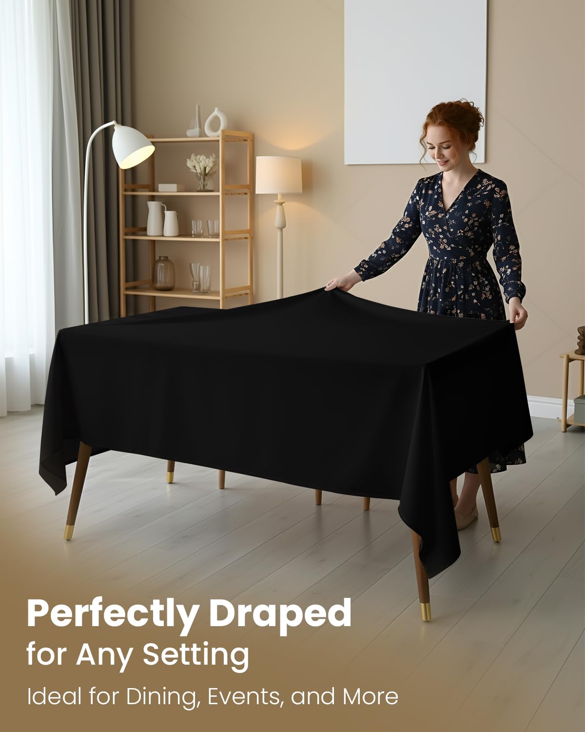 Elegant dining room setup using Utopia Kitchen rectangle table cloth.