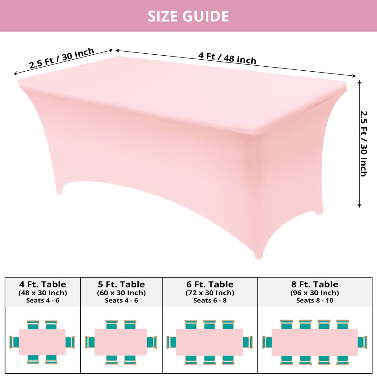 Utopia Kitchen spandex tablecloth with leg pockets showing secure fit on a banquet table.