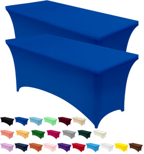 Utopia Kitchen spandex tablecloth on a 4ft royal blue table, clean and seamless.