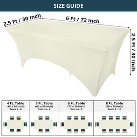 Utopia Kitchen spandex tablecloth ivory on a 6ft table shows a secure, wrinkle-free fit