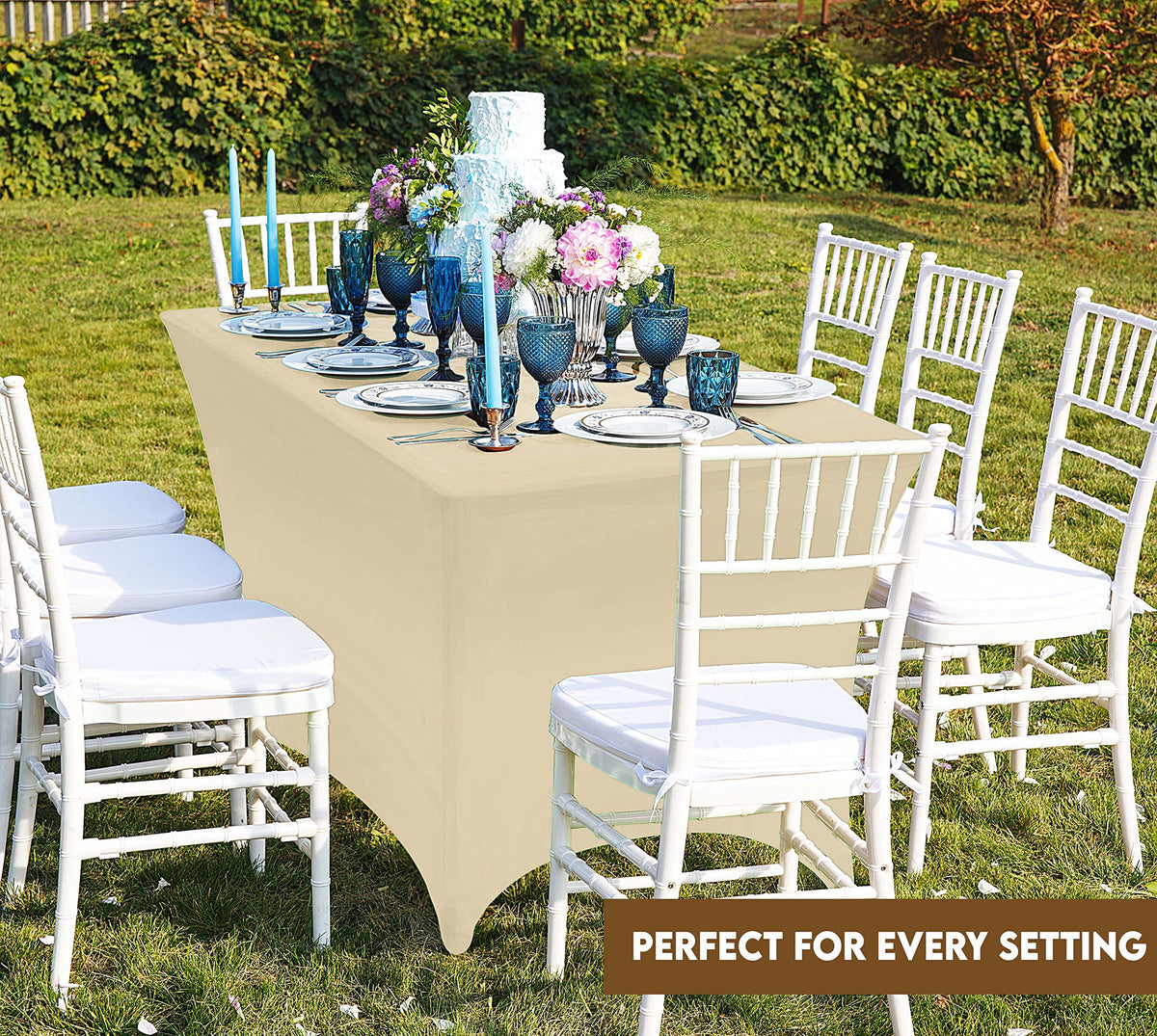 Utopia Kitchen spandex tablecloth designed for 72L-30W-30H tables with lasting shape.