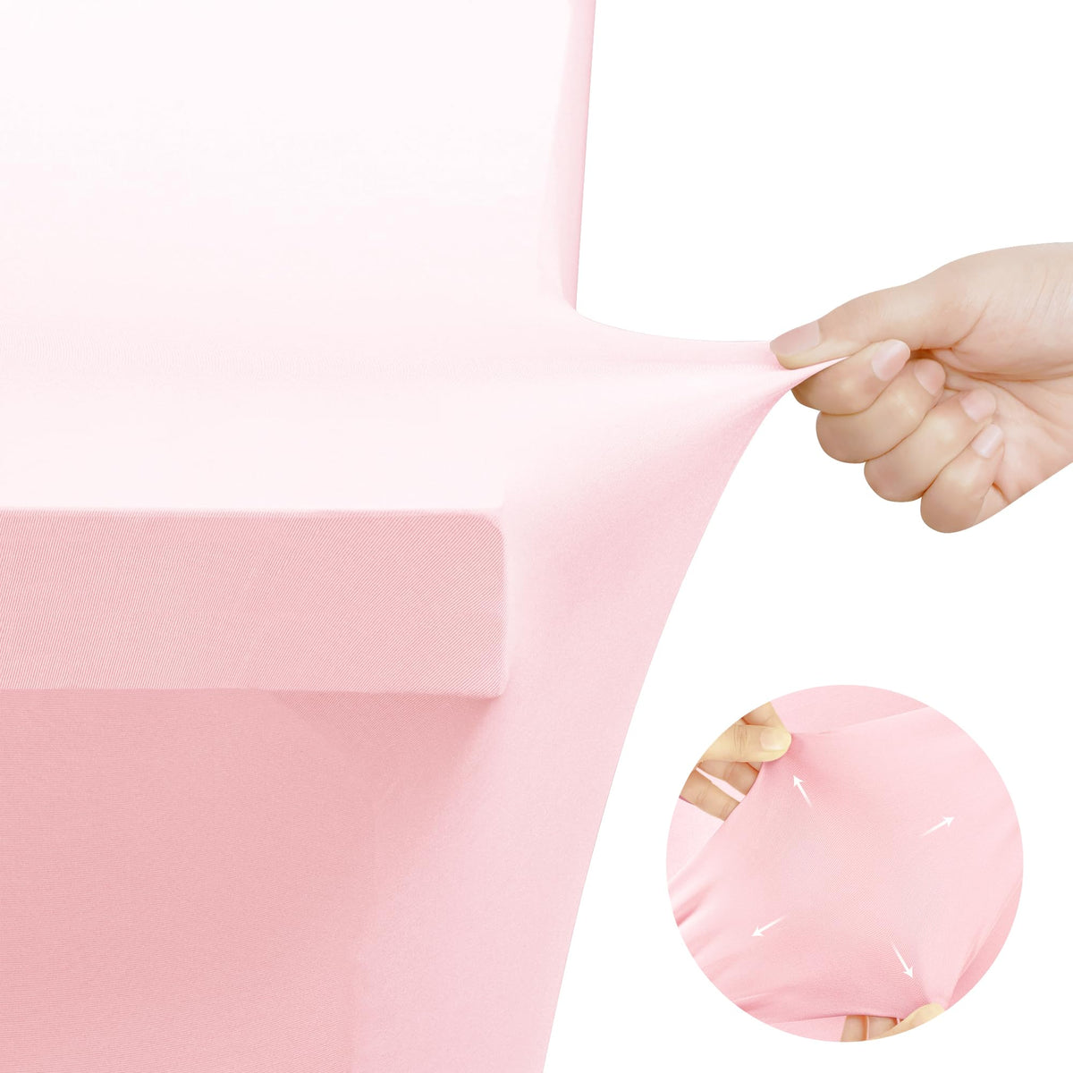 Utopia Kitchen pink wedding setup with snug fit for a polished reception look.