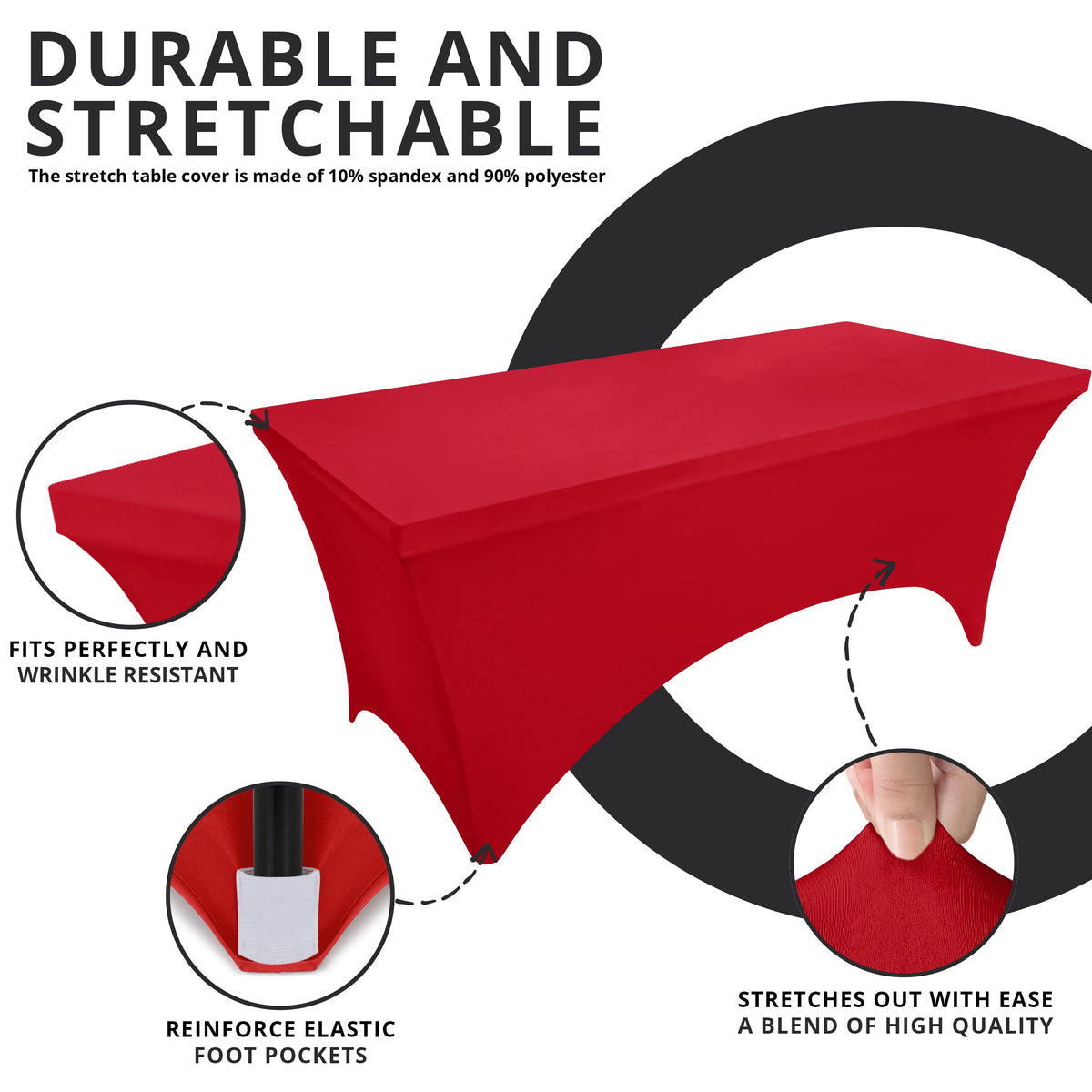 Utopia Kitchen spandex tablecloth 8ft red, ideal for weddings and trade shows