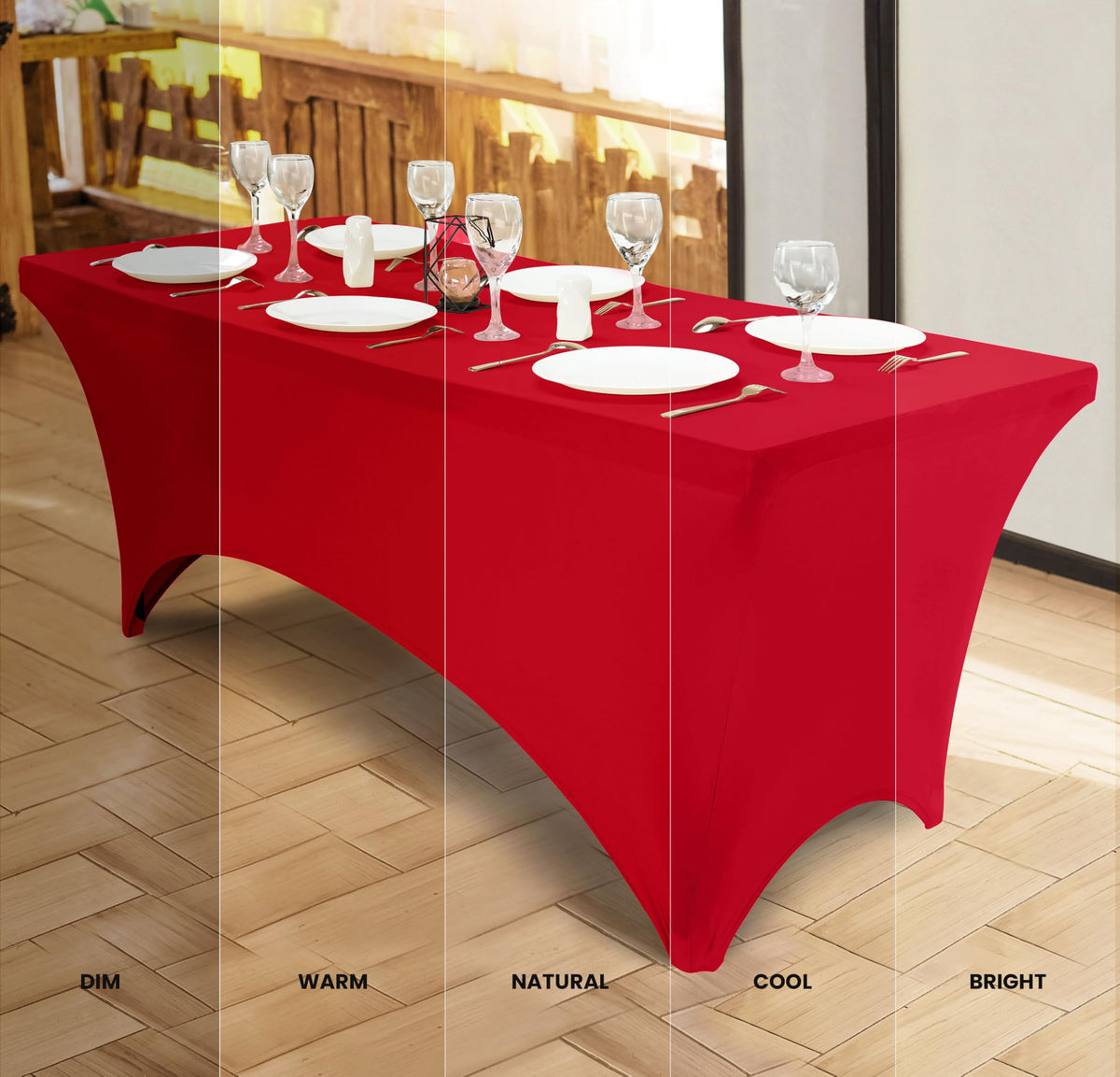 Utopia Kitchen spandex tablecloth 8ft red, wrinkle-free drape for a polished look