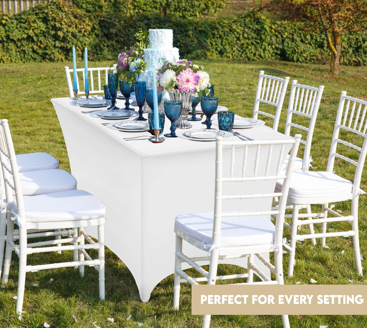 Utopia Kitchen spandex tablecloth machine washable for repeated use.