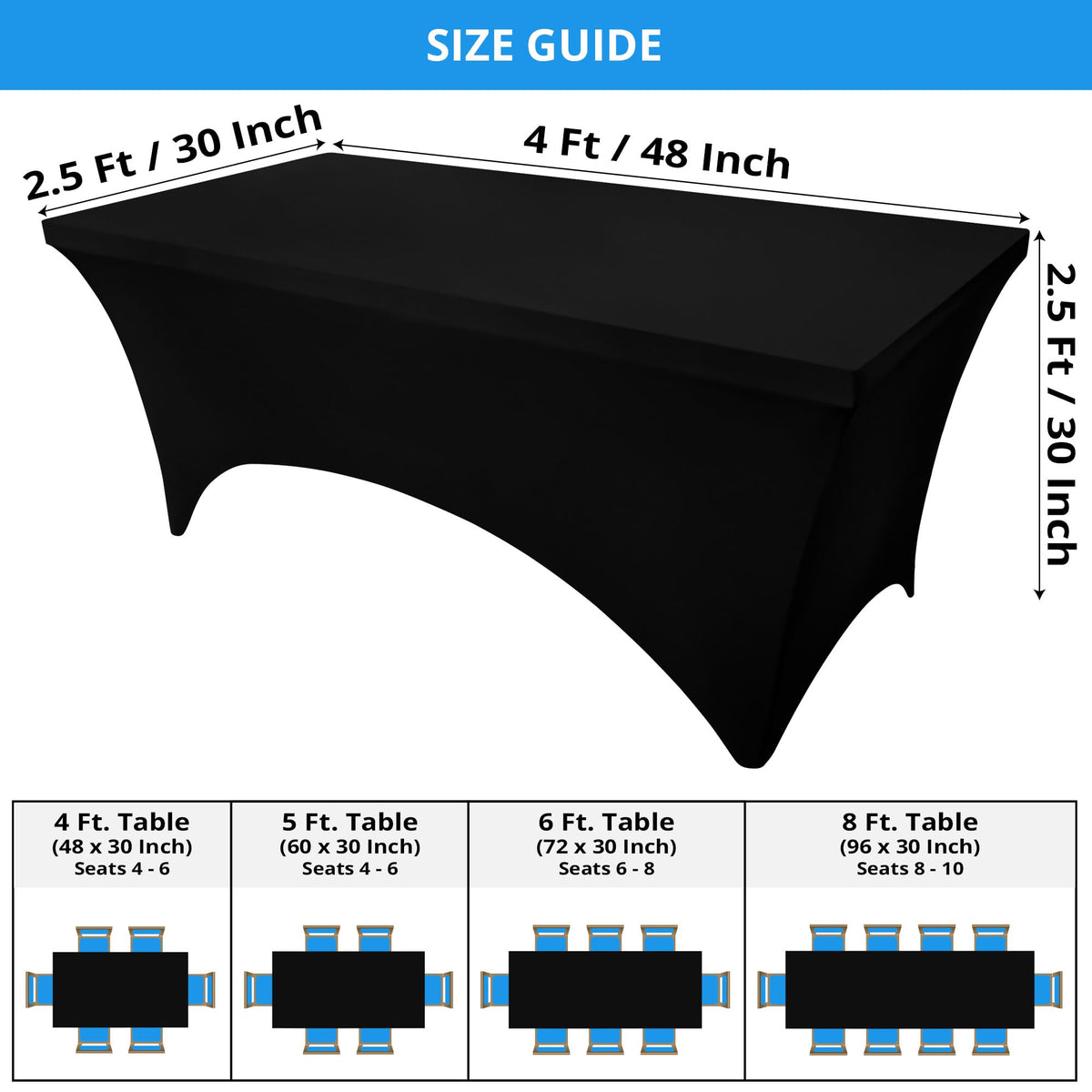 Utopia Kitchen spandex tablecloth reinforced leg pockets ensure stable placement on 4-foot tables.