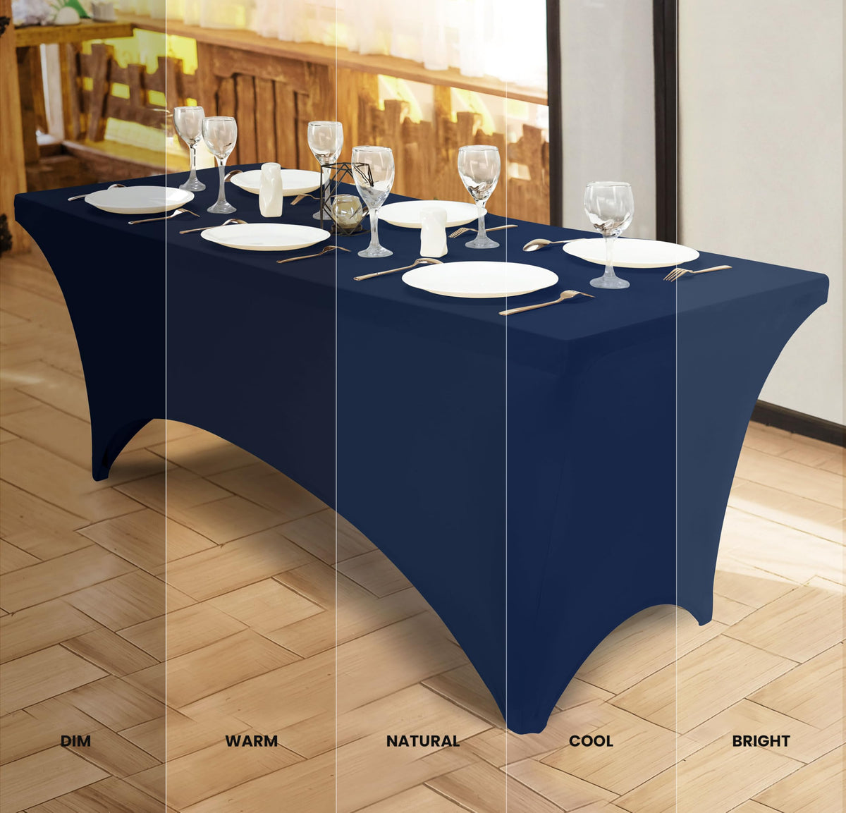 Utopia Kitchen spandex tablecloth reinforced leg pockets prevent slipping.