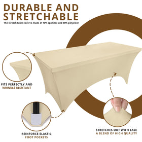 Utopia Kitchen spandex tablecloth highlights stain and scratch resistance for busy events.