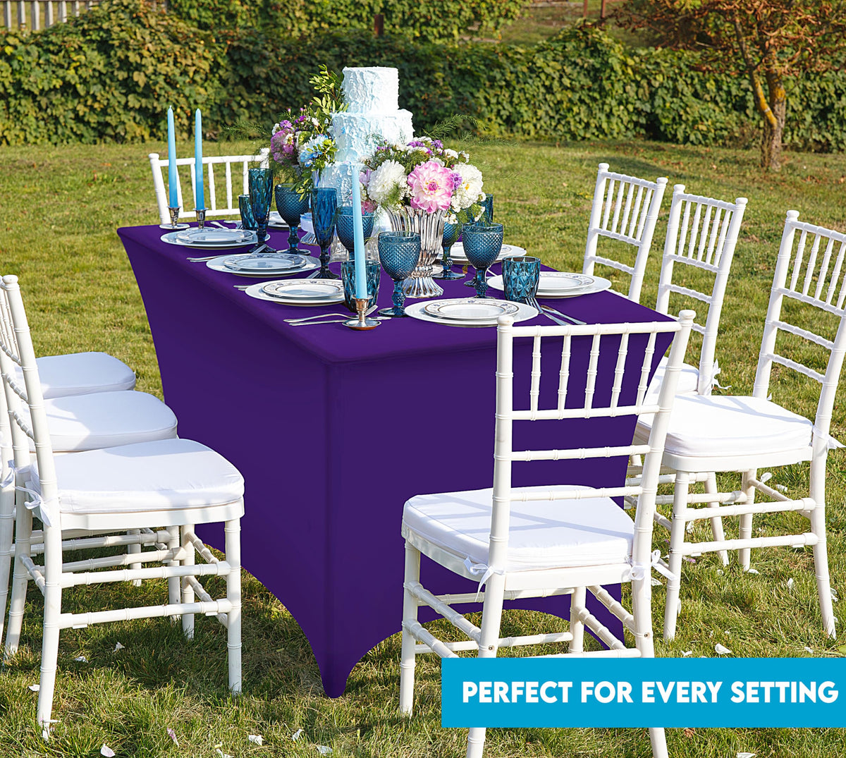 Utopia Kitchen spandex tablecloth at a trade show display for a polished look