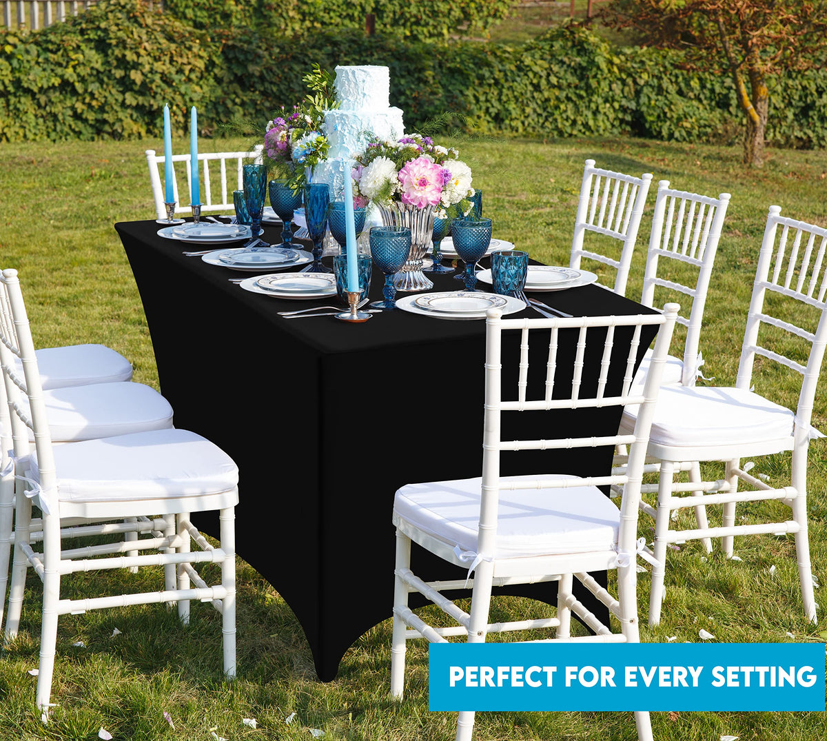 Utopia Kitchen spandex tablecloth trade show display elevates professional presentation.