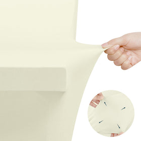 Utopia Kitchen spandex tablecloth 8ft ivory ideal for trade shows and banquet setups.