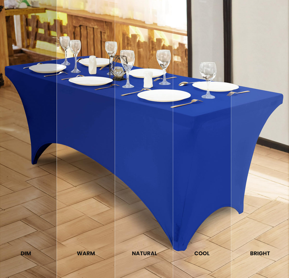 Utopia Kitchen spandex tablecloth resisting stains and scratches during busy events.