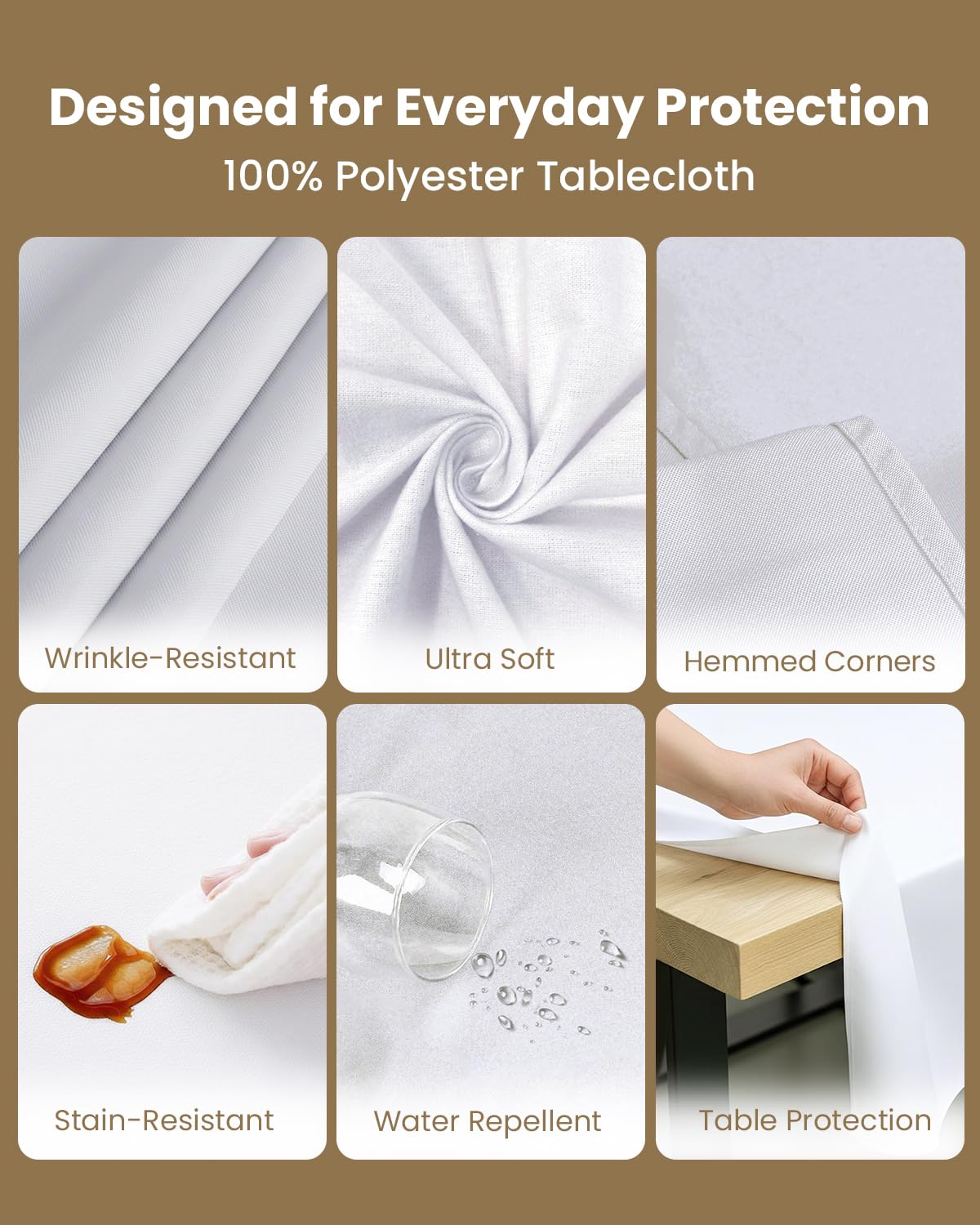 Utopia Kitchen stain-resistant table cover prevents spills from staining the surface.