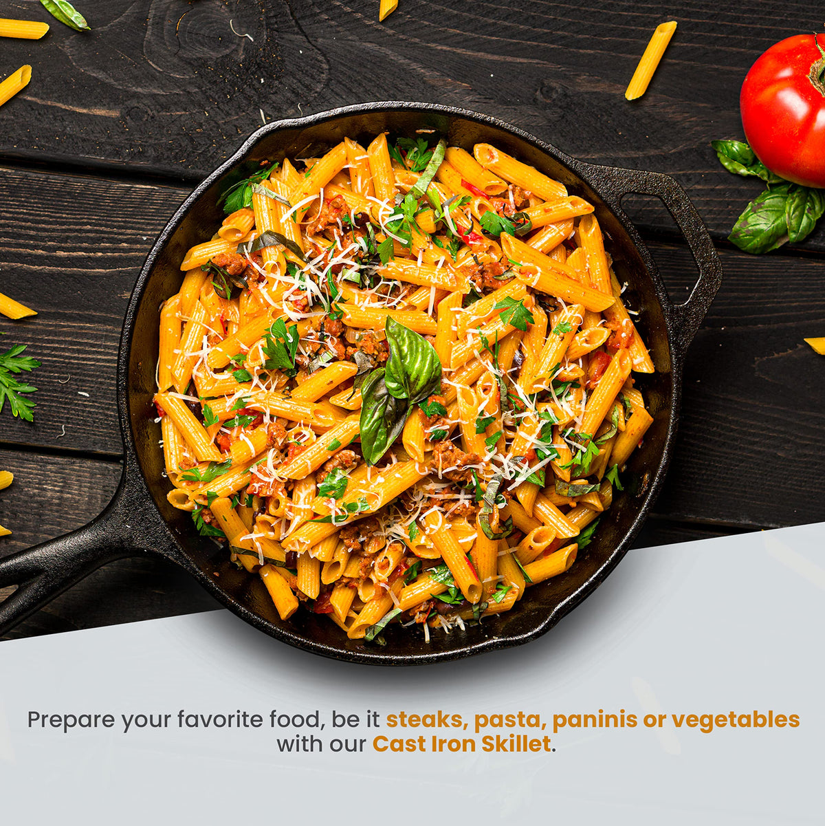 Versatile cooking skillet suitable for grilling, frying, sautéing, and more.