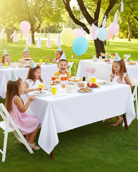 Utopia Kitchen white table cloth ideal for outdoor parties and weddings.