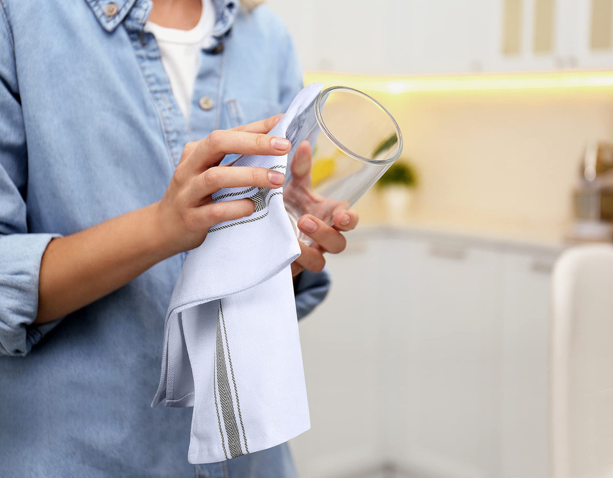 Towels with side stripe design for kitchen elegance