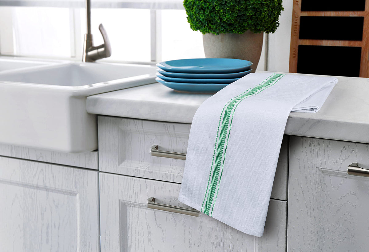Utopia Towels side stripe design adds elegant kitchen detail