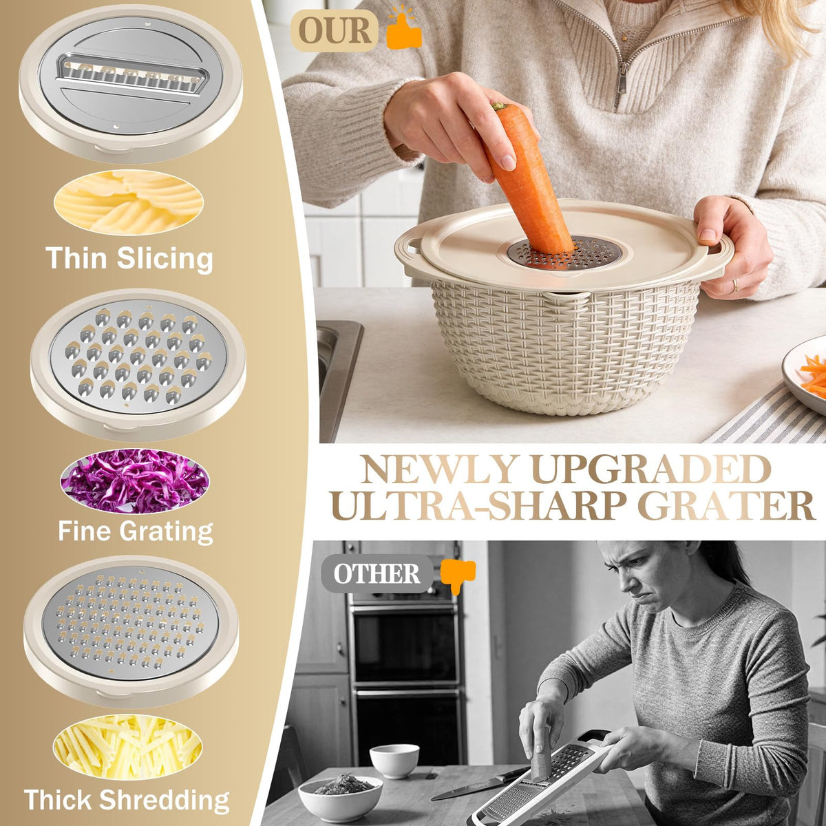 UTTKOJ non-slip base and ergonomic handle for stable prep