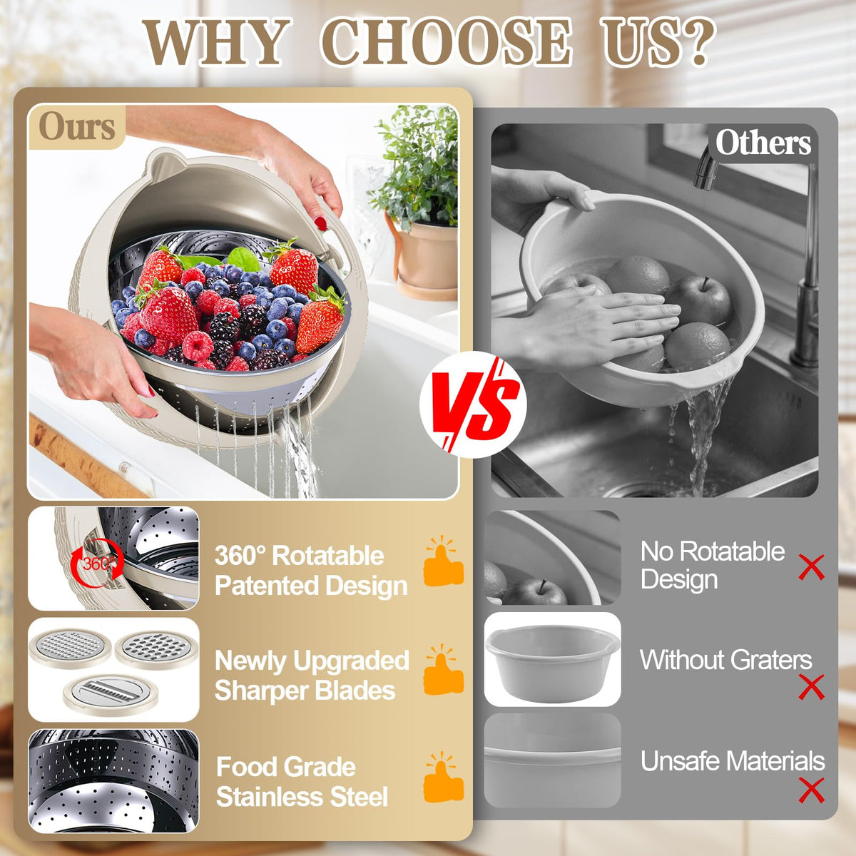 UTTKOJ durable stainless steel colander withstands daily use