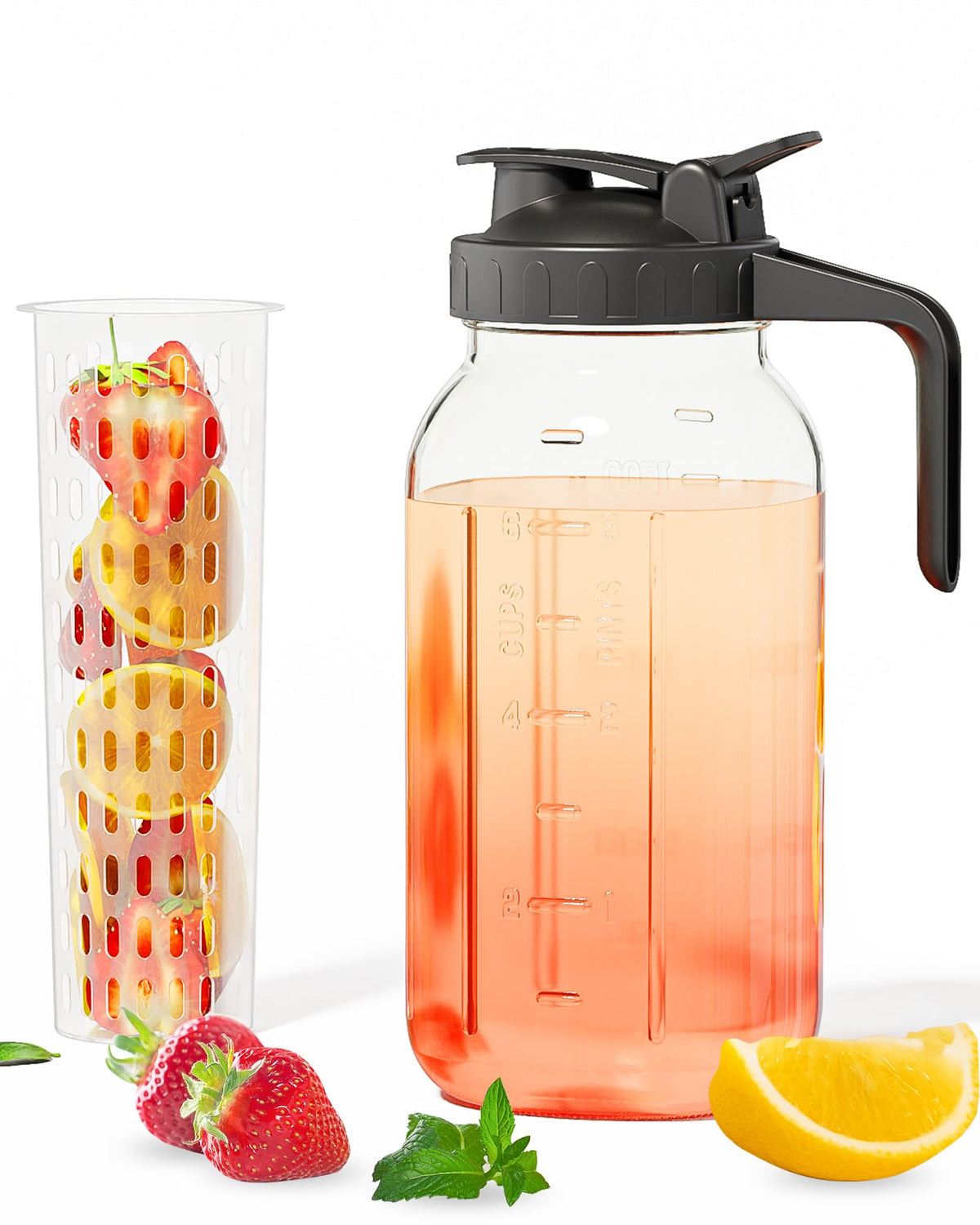 VA1KENE 64oz glass mason jar pitcher with airtight lid for fresh beverages