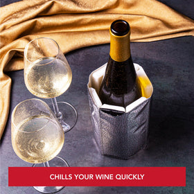Vacu Vin wine cooler sleeve shows 750ml fit for standard wine bottles