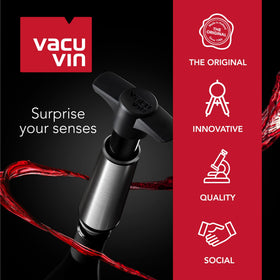 Vacu Vin gift packaging emphasizes a stylish, practical wine accessory