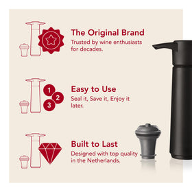 Vacuvin Original Wine Saver clicks to indicate an airtight seal.